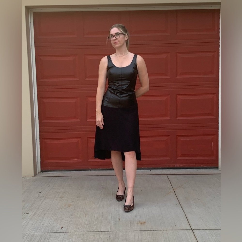 Vegan leather/chiffon sleeveless dress